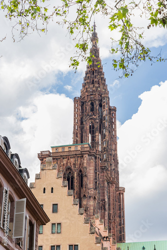 Notre Dame cathedral of Strasbourg in Elsace region along the Rhine river in France photo