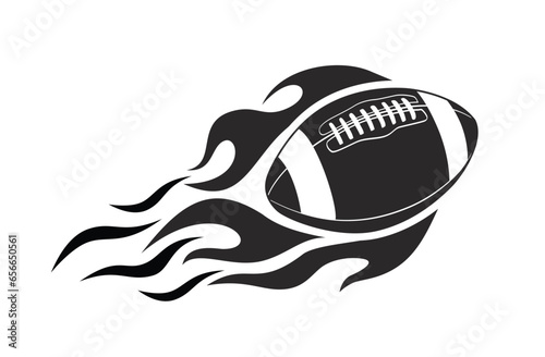 American football ball in burning fire flame. Sport logo template. Vector on transparent background