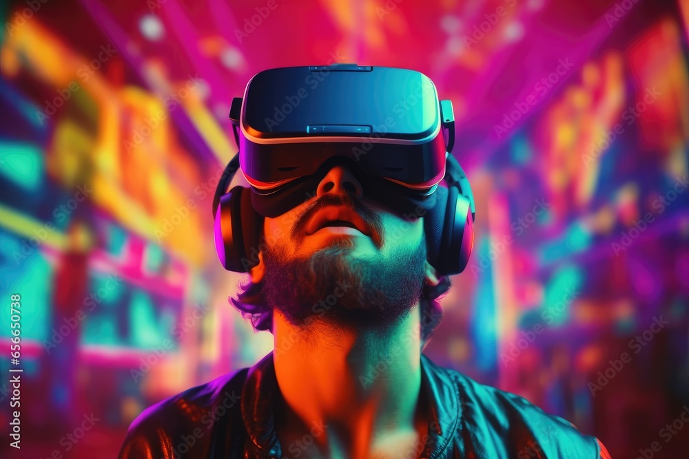 a person Immersed in Futuristic Virtual Reality a person Immersed in Futuristic Virtual Reality