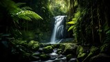 Panoramic view of a waterfall in the rainforest of New Zealand