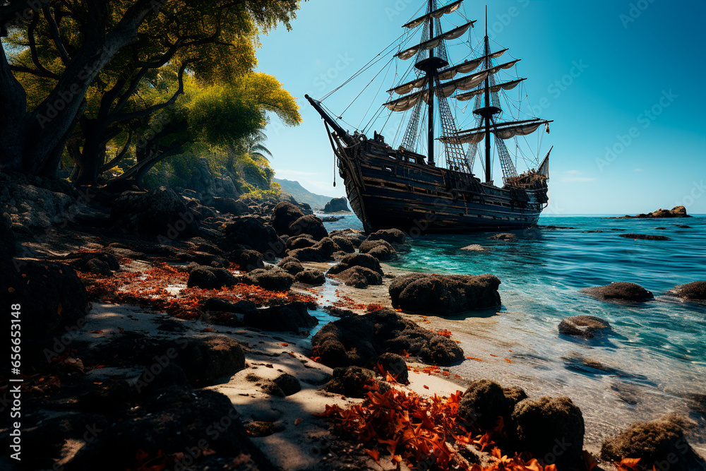 pirate ship and sea pirate ship and sea