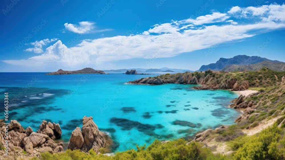 An observation of the Sardegna coastline at Cala Goloritze beach. - obrazy, fototapety, plakaty 