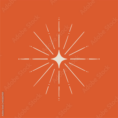 A sparkling star, a magical glow. Fairytale simple hand drawn illustration, icon. Starlight effect, vector.