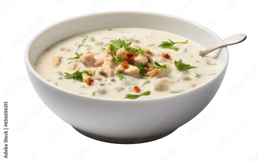 Delicious Creamy Clam Chowder Bowl Overflowing with Fresh Goodness Isolated on Transparent Background