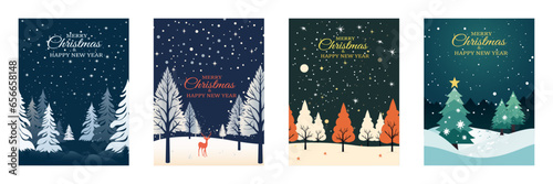 Set of greeting cards for the Christmas and New Year holidays. Minimalistic postcard design. Christmas cover design.