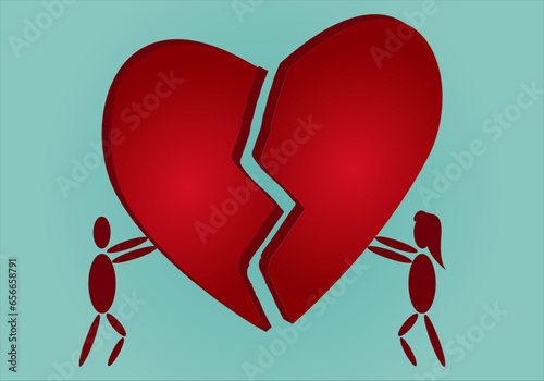 Reconciliación. Una pareja de hombre y mujer juntado las dos partes de un corazón roto. Pareja reconciliándose