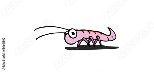 Cute shrimp character. Hand drawn colorful cartoon style vector illustration isolated on white background.