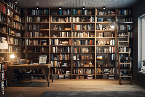 Bookshelf with books in a modern library. 3d rendering, world book day, education day, international education day photo