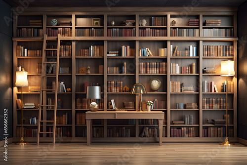 Bookshelf with books in a modern library. 3d rendering, world book day, education day, international education day