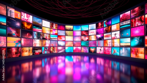 A room equipped with an impressive video wall screens, Generative AI