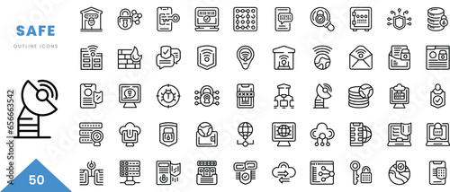 safe outline icon collection. Minimal linear icon pack. Vector illustration