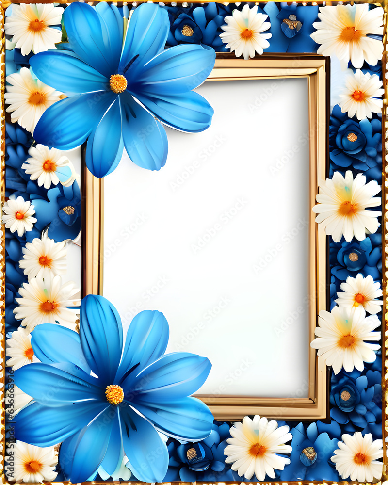 Fototapeta premium frame of blue flowers, generative ai