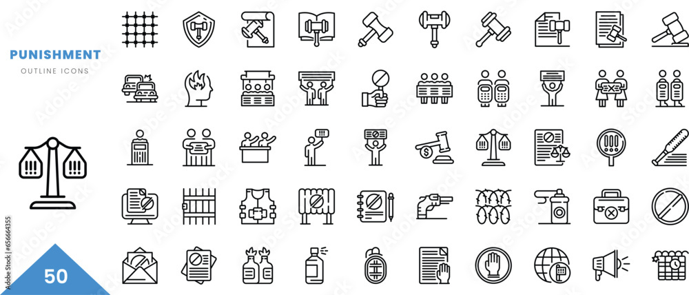 punishment outline icon collection. Minimal linear icon pack. Vector illustration