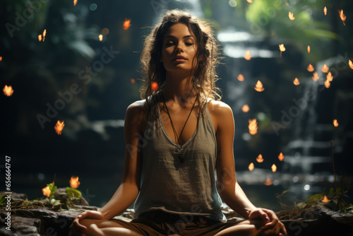 A person meditating peacefully, finding inner balance and tranquility. Concept of mindfulness and mental health. Generative Ai.