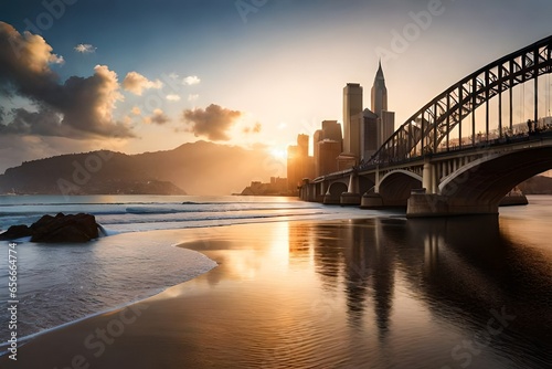 city harbour bridge at sunset