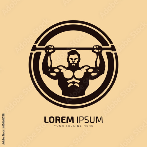 Minimal and abstract logo of gym vector man icon fitness silhouette isolated template design gym club in the circle