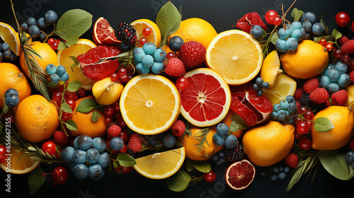 Bright fruit and berry banner  illustration of a healthy lifestyle