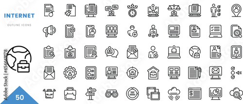 internet outline icon collection. Minimal linear icon pack. Vector illustration