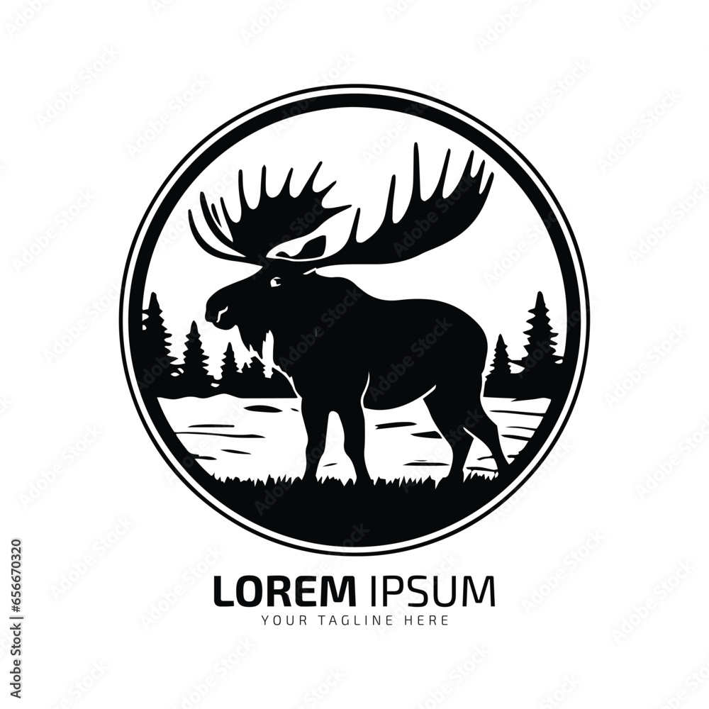 Fototapeta premium Minimal and abstract logo of moose vector elk icon fur isolated template design