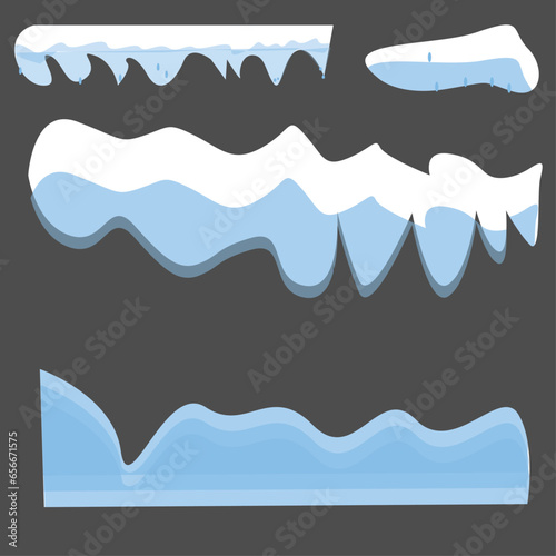 Cartoon christmas snow and ice. Isolated vector set of snowballs and snowdrifts. Winter snowy decoration elements.