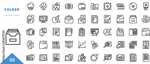 folder outline icon collection. Minimal linear icon pack. Vector illustration