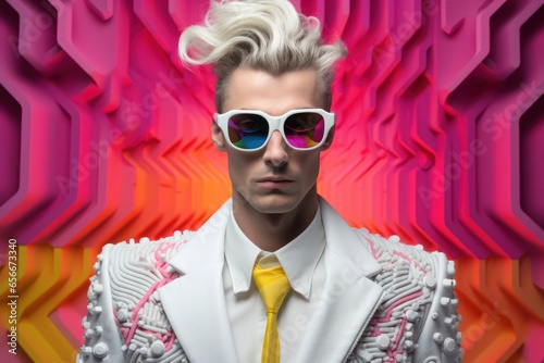 Cacasian Man Eclectic Vibrant Color Pallete Backdrop Generative AI photo