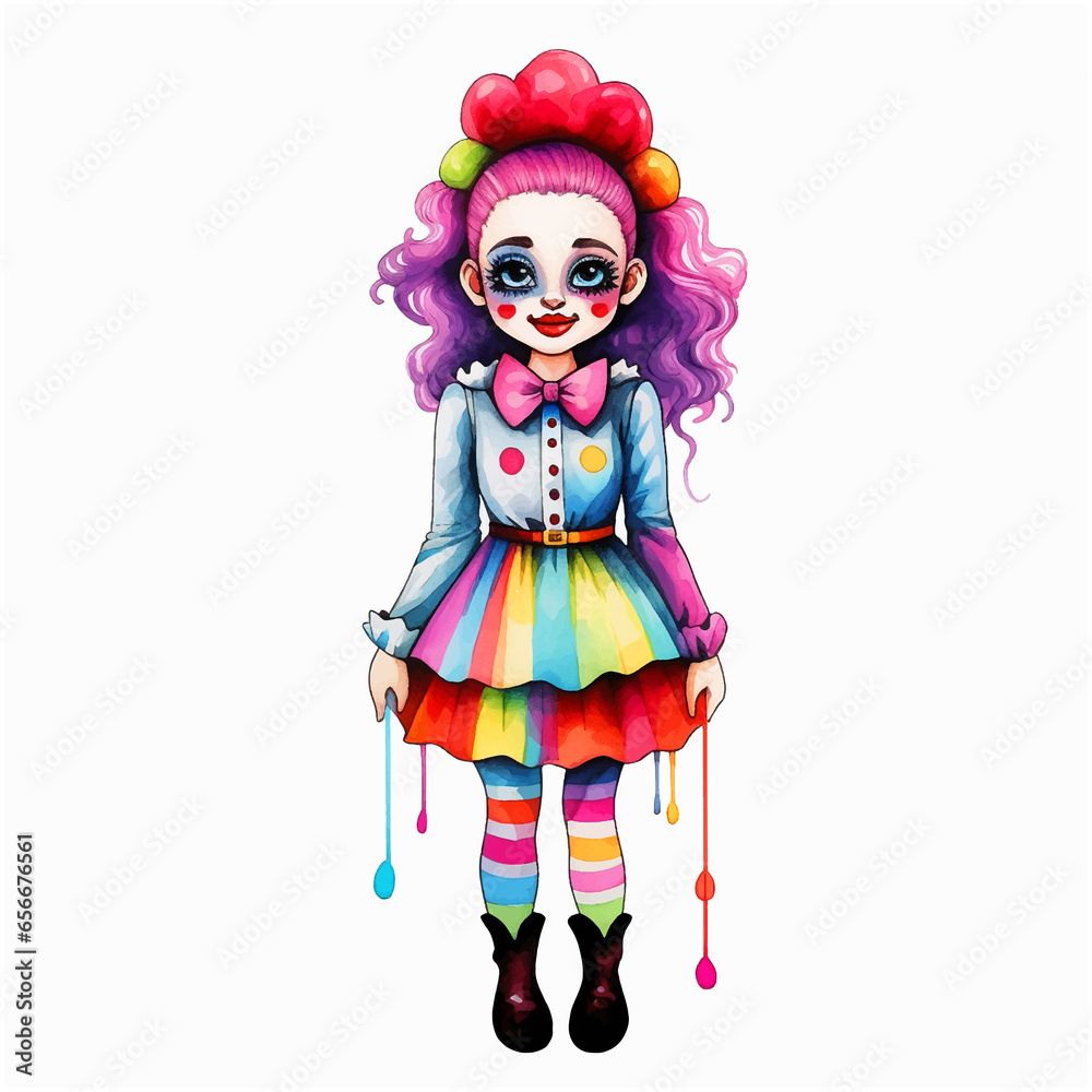 Clown girl watercolor paint art