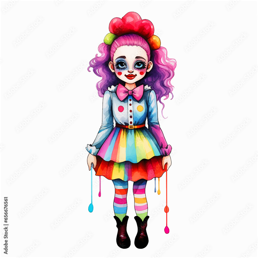 Fototapeta premium Clown girl watercolor paint art