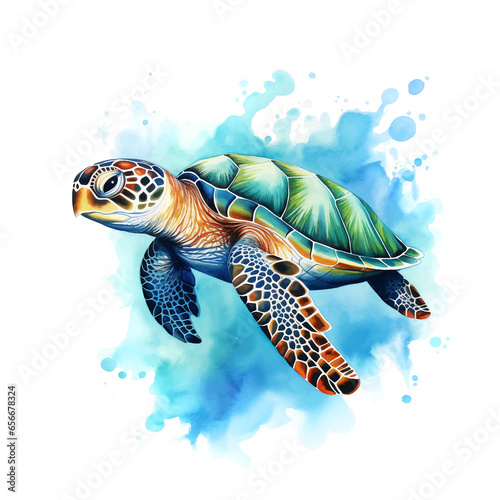  Sea turtle watercolor paint ilustration