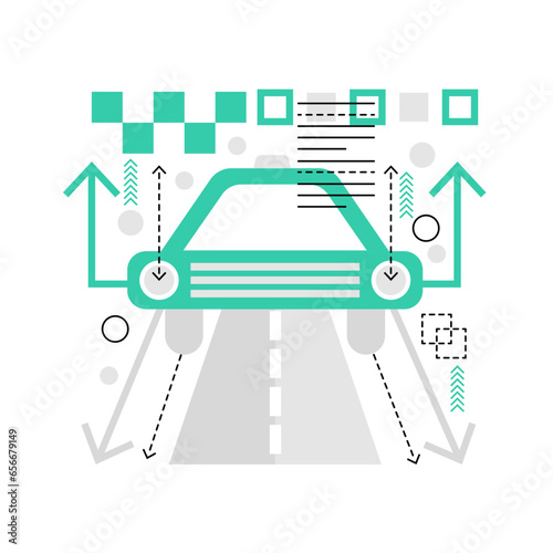 Taxi service in smart city. Wireless and driverless cars, innovative town graphic icon illustration