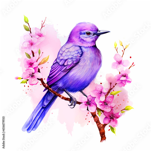 Purple bird watercolor paint ilustration