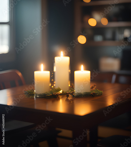 candles on the table, christmas, generative ai