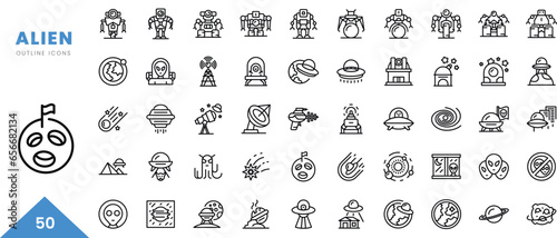 alien outline icon collection. Minimal linear icon pack. Vector illustration
