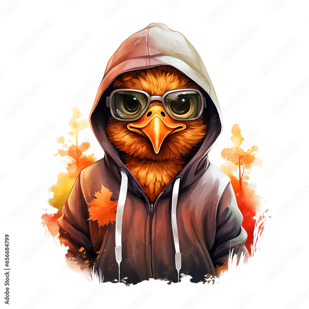 Obraz premium Chicken wearing a hoodie watercolor paint