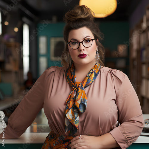 Plus-size beautiful woman manager in the workplace