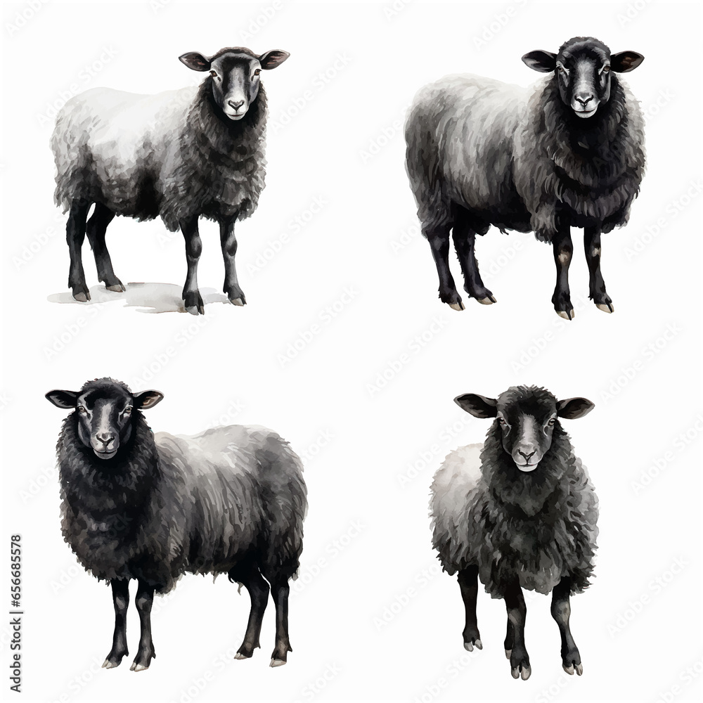 Black sheep collection watercolor paint Black sheep collection watercolor paint