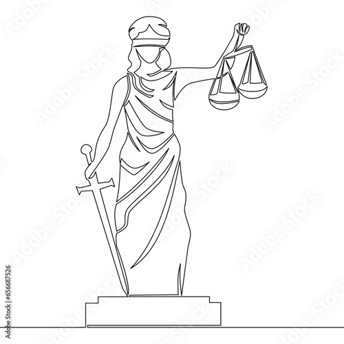 Continuous line drawing lady justice blindfolded icon vector illustration concept