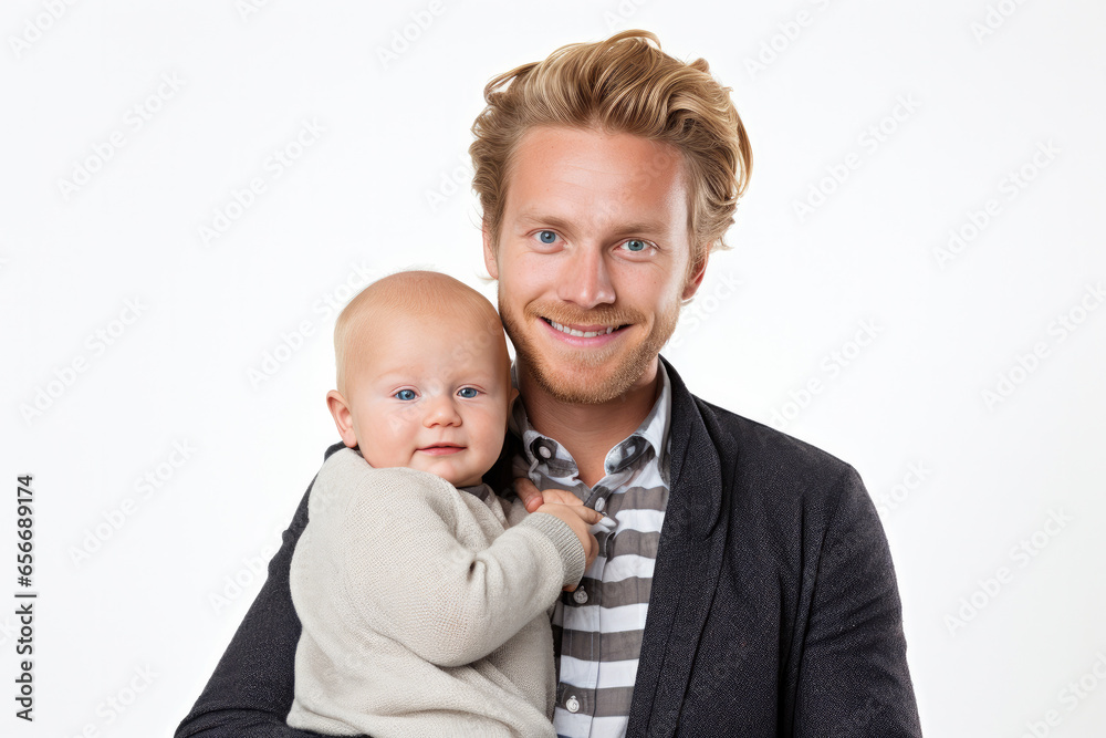 Handsome man with his son on white background Handsome man with his son on white background
