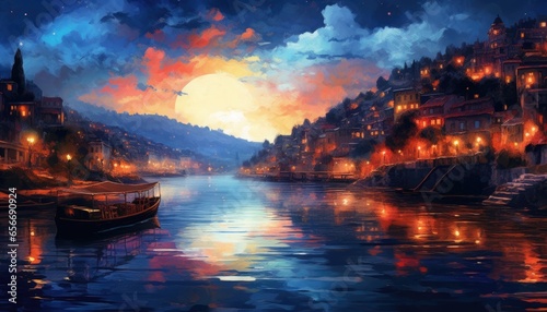 Gorgeous starry night scenery painting