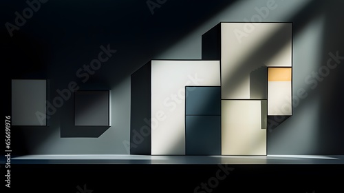 3d render of abstract geometric background. Minimal scene with empty podium for product display.