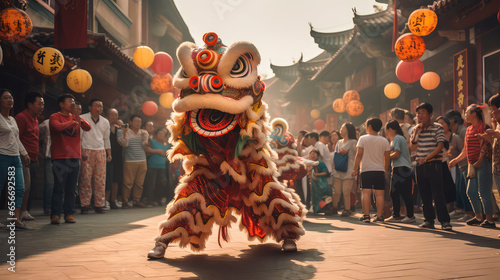 Lion Dance on the street of China town. Chinese New Year © Natalia