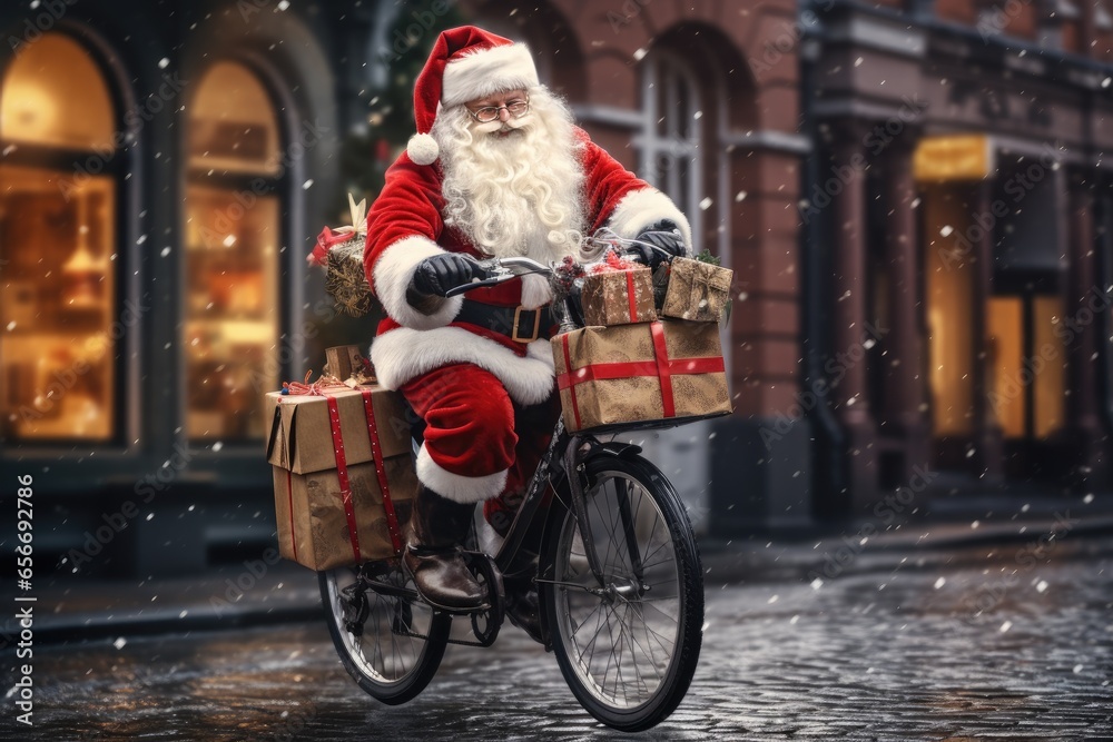 Santa's eco-friendly delivery - obrazy, fototapety, plakaty 
