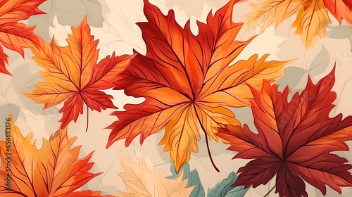Background of autumn orange-red maple leaves 