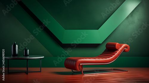 Tableau sur toile Interior view of stylish retrofuturism living room with chaise longue and table,