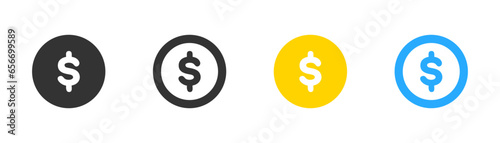 Dollar sign icon. Coin symbol. Money increase, savings, business element, cash, shopping. Outline flat and colored style. Vector illustration.