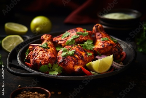 Smoky Elegance: Charred Chicken Tandoori on a Traditional Indian Clay Plate