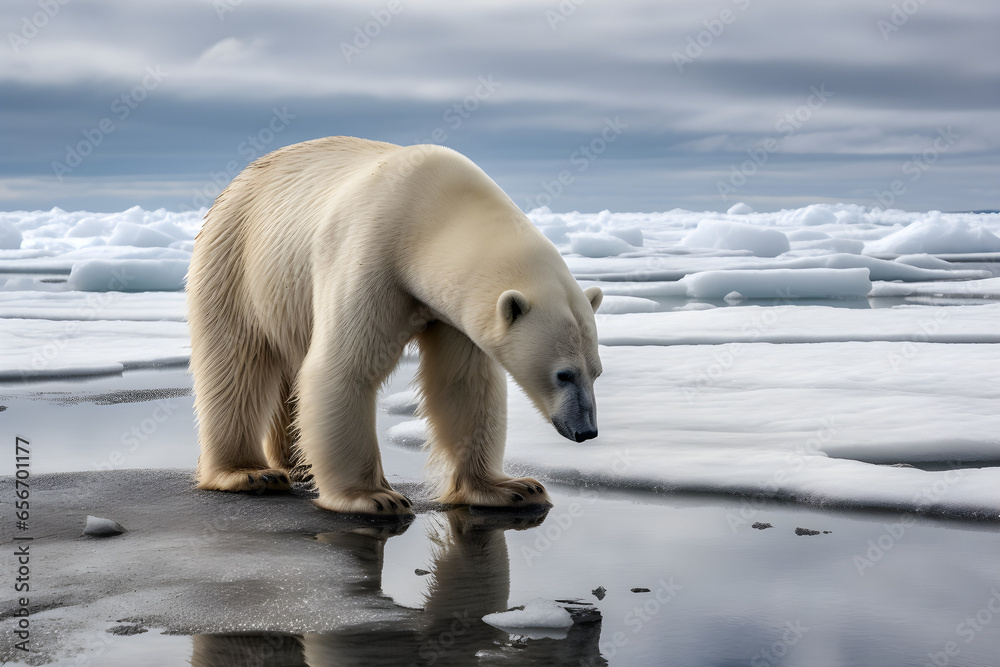 Polar bear (Ursus maritimus) on the pack ice, Svalbard Archipelago, Barents Sea, Arctic