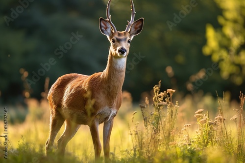 roebuck in the meadow near the forest. photo