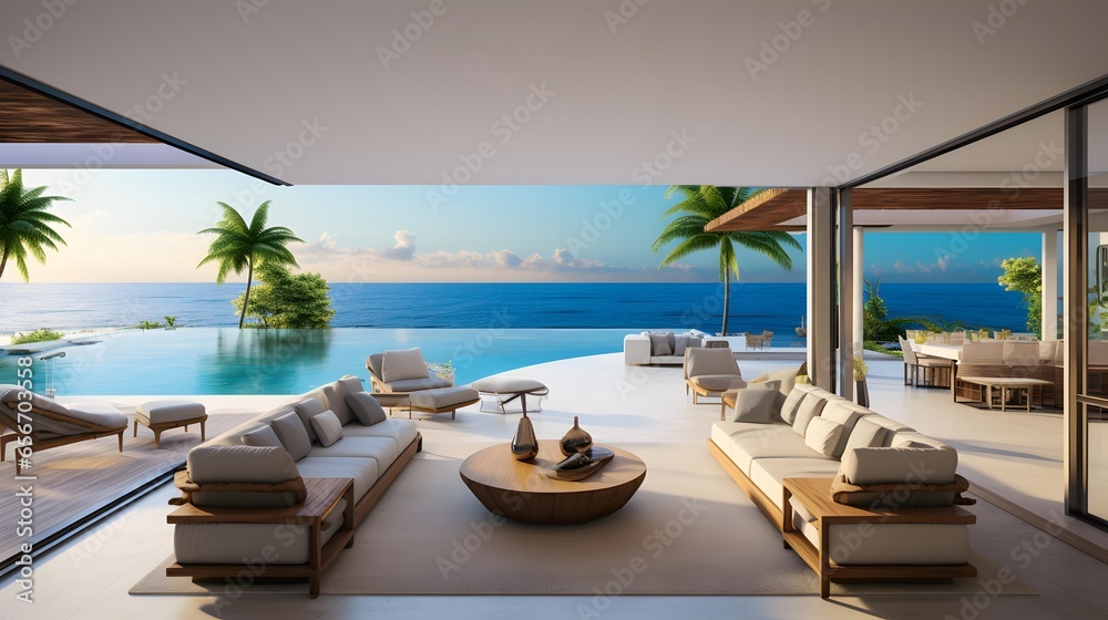 Luxury villa by the sea. Panoramic view