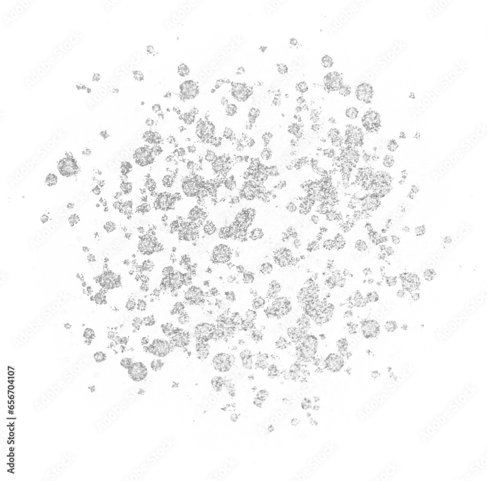 Silver glitter splatter, isolated png transparent background graphic